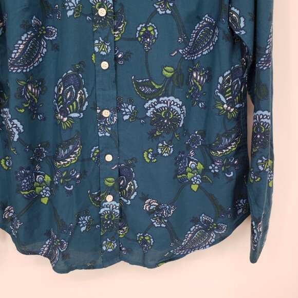 Talbots Floral Paisley Button Down Shirt XSP Womens Long Sleeves Teal Green Blue - Picture 5 of 9